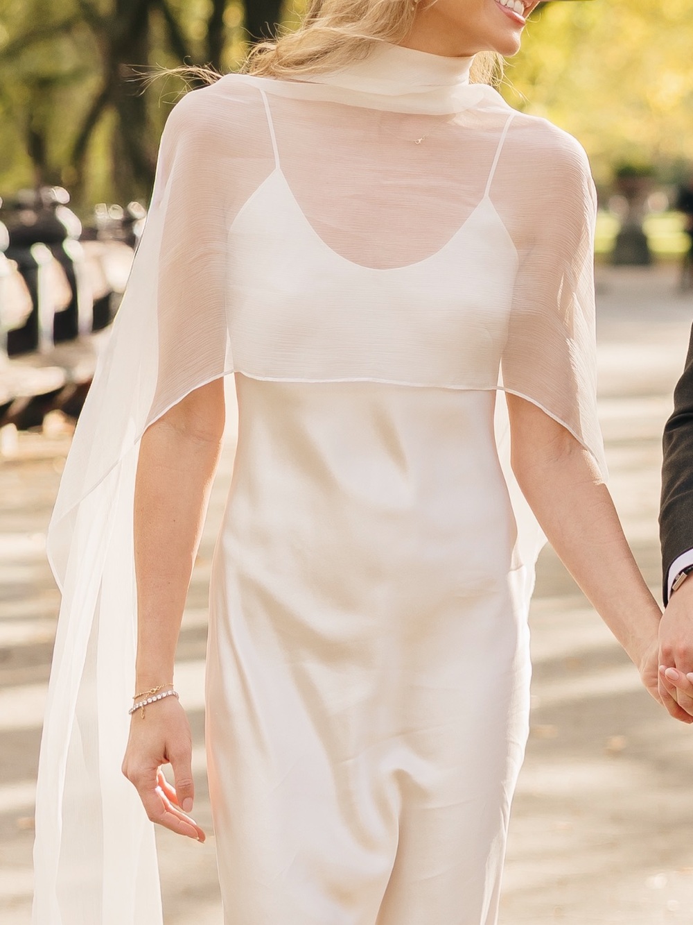 Sheer draped chiffon wedding cape